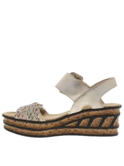 Nu-pieds beiges avec un talon semi-compensé et deux bande auto-agrippantes