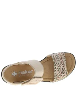 Nu-pieds beiges avec un talon semi-compensé et deux bande auto-agrippantes