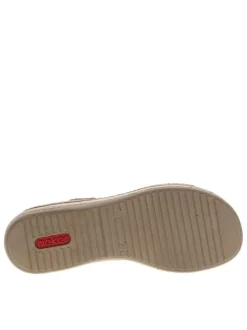 Nu-pieds beiges en cuir avec un talon compensé et deux bandes auto-agrippantes