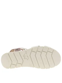 Nu-pieds beiges à semelle compensé bas et à bandes élastiquées