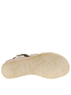 Nu-pieds beiges à semelle compensée effet bois et à boucle à ardillon