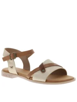 Nu-pieds beiges à semelle plate avec une fermeture à boucle à ardillon