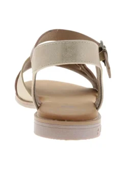 Nu-pieds beiges à semelle plate avec une fermeture à boucle à ardillon