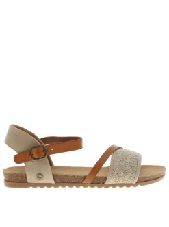 Nu-pieds beiges à semelle plate et une fermeture à boucle à ardillon