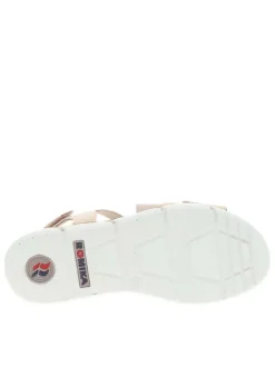 Nu-pieds beiges à talon compensé bas avec une bande auto-agrippante