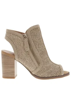Nu-pieds beiges à talon décroché haut et zip latéral avec détails clous