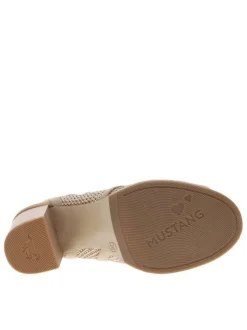 Nu-pieds beiges à talon décroché haut et zip latéral avec détails clous