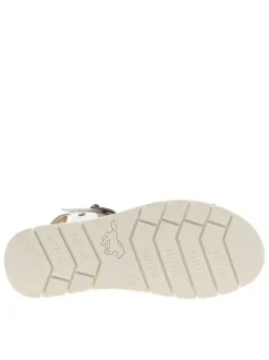 Nu-pieds blancs à semelle à talon compensé bas et à boucle à ardillon