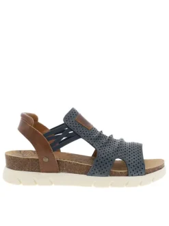 Nu-pieds bleu marine à semelle compensé bas et à bandes élastiquées