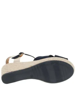 Nu-pieds bleu marine à semelle compensé haut et à boucle à ardillon
