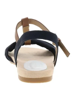 Nu-pieds bleu marine à semelle plate avec une fermeture à boucle à ardillon