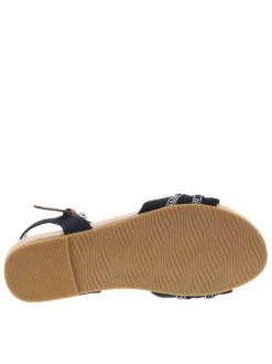 Nu-pieds bleu marine à semelle plate avec une fermeture à boucle à ardillon