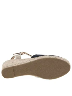 Nu-pieds bleu marine à talon compensé haut avec boucle à ardillon