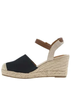 Nu-pieds bleu marine à talon compensé haut avec boucle à ardillon