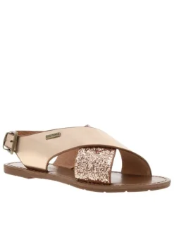 Nu-pieds bronze et à glitter or rose, à semelle plate et première pur cuir