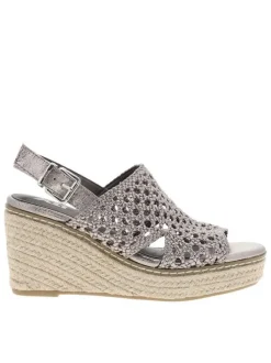 Nu-pieds bronze à talon compensé haut avec une boucle à ardillon