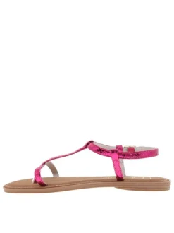 Nu-pieds Bulle fuchsia avec un imprimé reptile aspect métallisé et entre-doigt