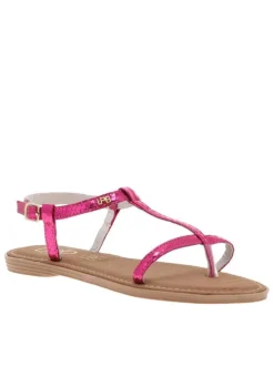 Nu-pieds Bulle fuchsia avec un imprimé reptile aspect métallisé et entre-doigt