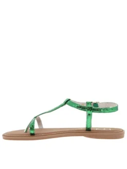 Nu-pieds Bulle verts avec imprimé serpent aspect métallisé et un entre-doigt