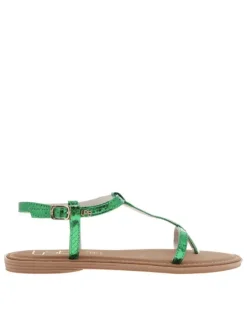 Nu-pieds Bulle verts avec imprimé serpent aspect métallisé et un entre-doigt