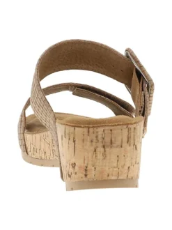 Nu-pieds camel à semelle compensé et une fermeture à boucle à ardillon
