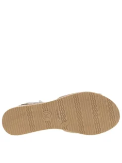 Nu-pieds camel à talon compensé bas avec une boucle à ardillon