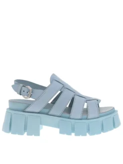 Nu-pieds ciel en cuir avec semelle chunky et boucle à ardillon