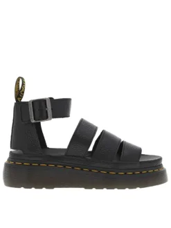 Nu-pieds Clarissa 2 Quad en cuir grainé noirs avec une semelle semi-compensée