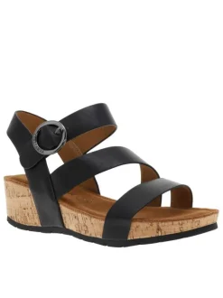 Nu-pieds compensés Lilou noirs en cuir avec boucle à ardillon métallique et ronde