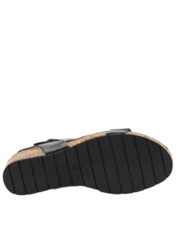 Nu-pieds compensés Lilou noirs en cuir avec boucle à ardillon métallique et ronde