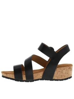 Nu-pieds compensés Lilou noirs en cuir avec boucle à ardillon métallique et ronde