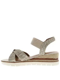 Nu-pieds écrus avec un talon semi-compensée et une bandes élastiquées