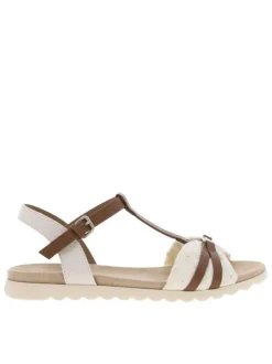 Nu-pieds écrus et marrons à semelle plate et à boucle à ardillon