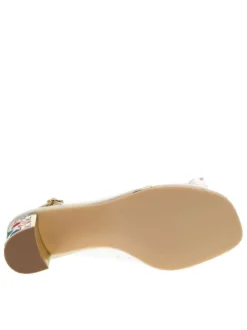 Nu-pieds dorés avec un talon décroché haut et une boucle à ardillon