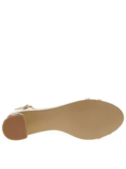 Nu-pieds dorés et transparents à talon décroché moyen avec bijoux multicolores