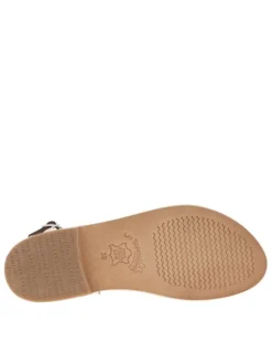 Nu-pieds en cuir argenté pailletté à boucle à ardillon et talon décroché bas