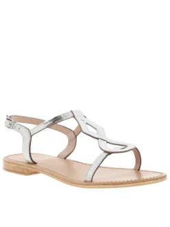 Nu-pieds en cuir argenté pailletté à boucle à ardillon et talon décroché bas