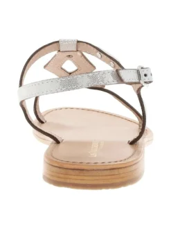Nu-pieds en cuir argenté pailletté à boucle à ardillon et talon décroché bas