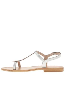 Nu-pieds en cuir argenté pailletté à boucle à ardillon et talon décroché bas