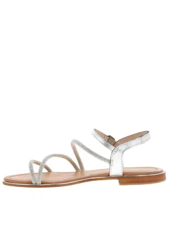 Nu-pieds en cuir argenté à paillettes à boucle à ardillon et trépointe vernie