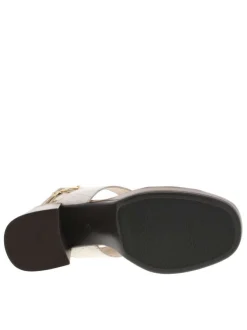 Nu-pieds en cuir aspect croco ivoire à talon décroché haut et boucle à ardillon