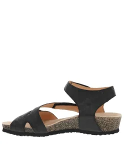 Nu-pieds en cuir aspect froissé noir à bandes auto-agrippantes, semi-compensées