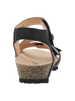 Nu-pieds en cuir aspect froissé noir à bandes auto-agrippantes, semi-compensées