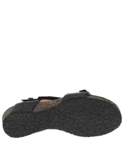 Nu-pieds en cuir aspect froissé noir à bandes auto-agrippantes, semi-compensées