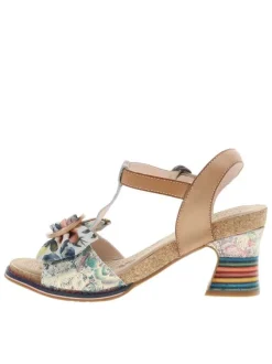 Nu-pieds en cuir beiges à semelle décroché moyen avec une bande auto-agrippante