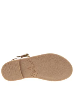 Nu-pieds en cuir blanc et or à talon décroché bas et à boucle à ardillon