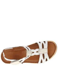 Nu-pieds en cuir blancs et dorés avec talon semi-compensé et bride ajustable
