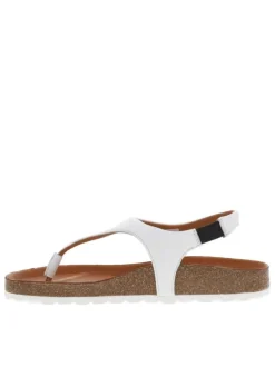 Nu-pieds en cuir blancs style tongs avec empiècement élastiqué sur l'extérieur