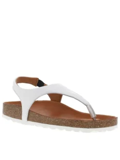 Nu-pieds en cuir blancs style tongs avec empiècement élastiqué sur l'extérieur