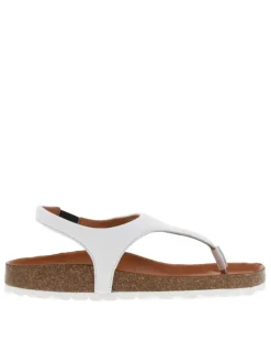 Nu-pieds en cuir blancs style tongs avec empiècement élastiqué sur l'extérieur